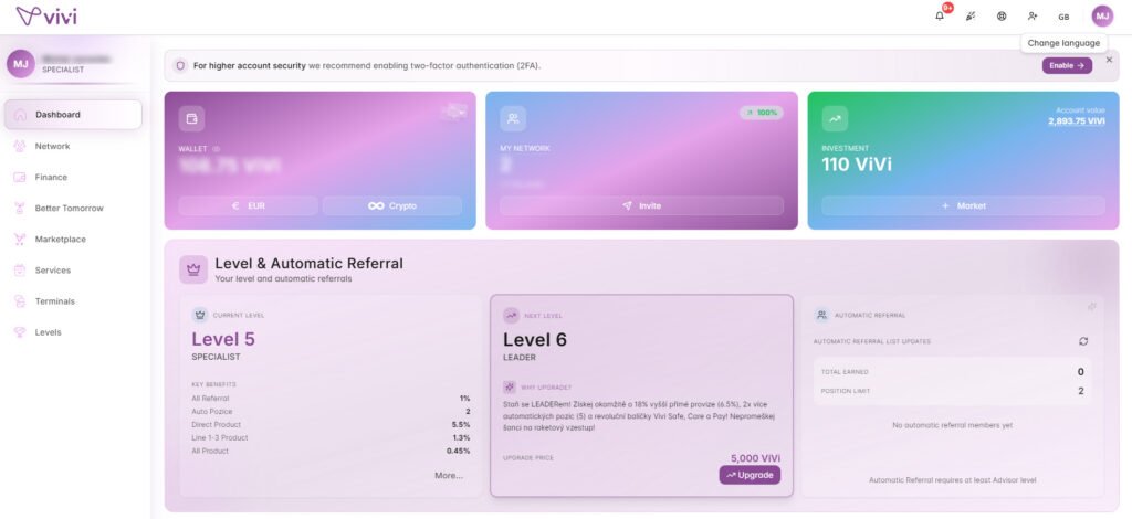 dashboard screenshot vivi project